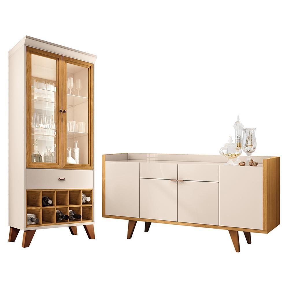 Sala De Jantar Com Cristaleira ópera E Buffet Aparador Melodia Off White-cinamomo - Hb Móveis Off White-cinamomo - 1