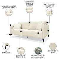 Sofá 2 Lugares 180cm Pés De Metal Vecchia S06 Linho Natural - Mpozenato - 3