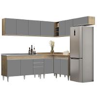 Armário De Cozinha Modulado De Canto 7 Peças Cp24 Com Pia Inox Castanho/cinza - Lumil - 1