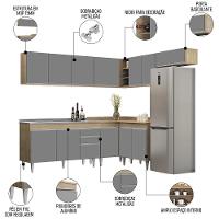 Armário De Cozinha Modulado De Canto 7 Peças Cp24 Com Pia Inox Castanho/cinza - Lumil - 3