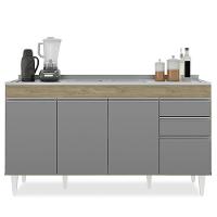 Armário De Cozinha Modulado De Canto 7 Peças Cp24 Com Pia Inox Castanho/cinza - Lumil - 7