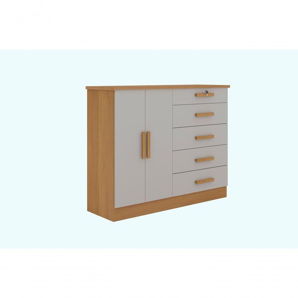 Cômoda New Athos 5 Gavetas Com Sapateira D' Doro Cinamomo/off White - 1