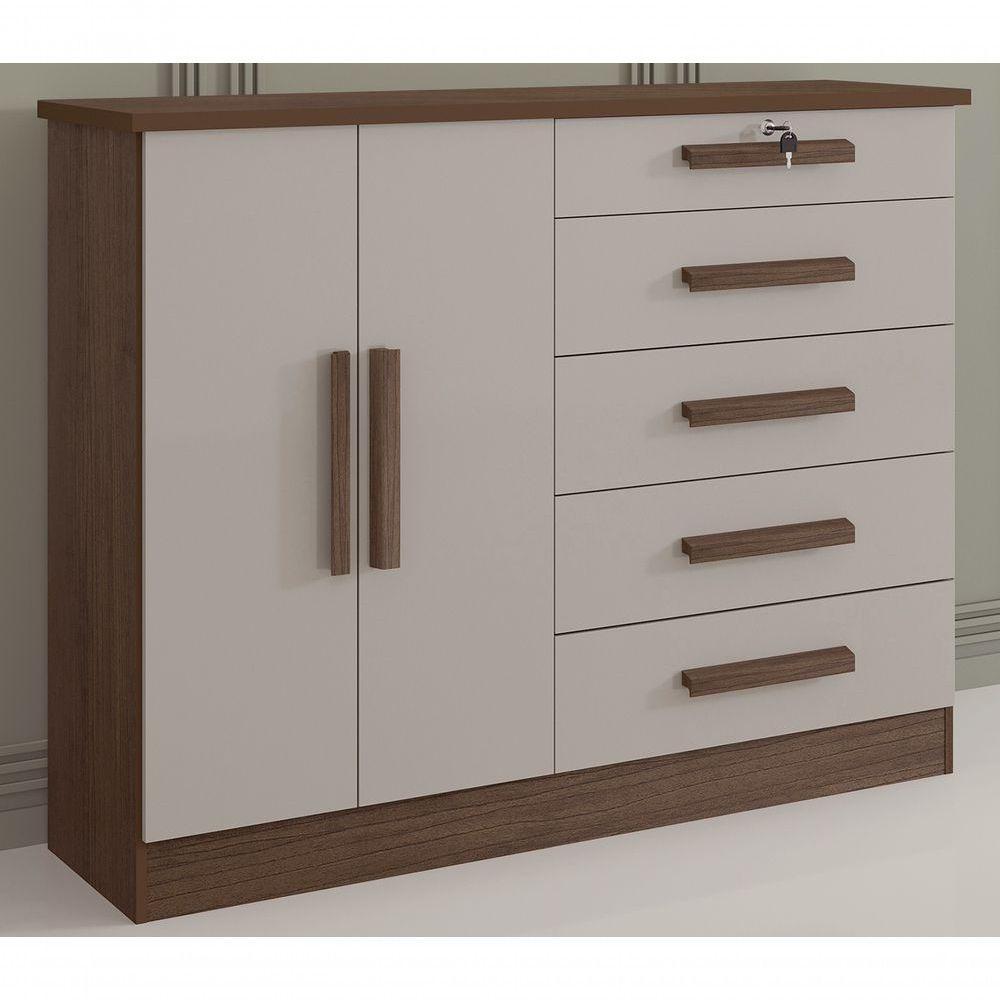 Cômoda New Athos 5 Gavetas Com Sapateira D' Doro Castanho/off White - 4