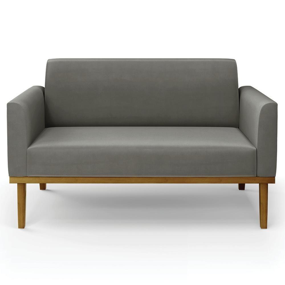Sofá Namoradeira E 2 Poltronas Base Madeira Castanho Maressa Suede Grafite - Ibiza - 9