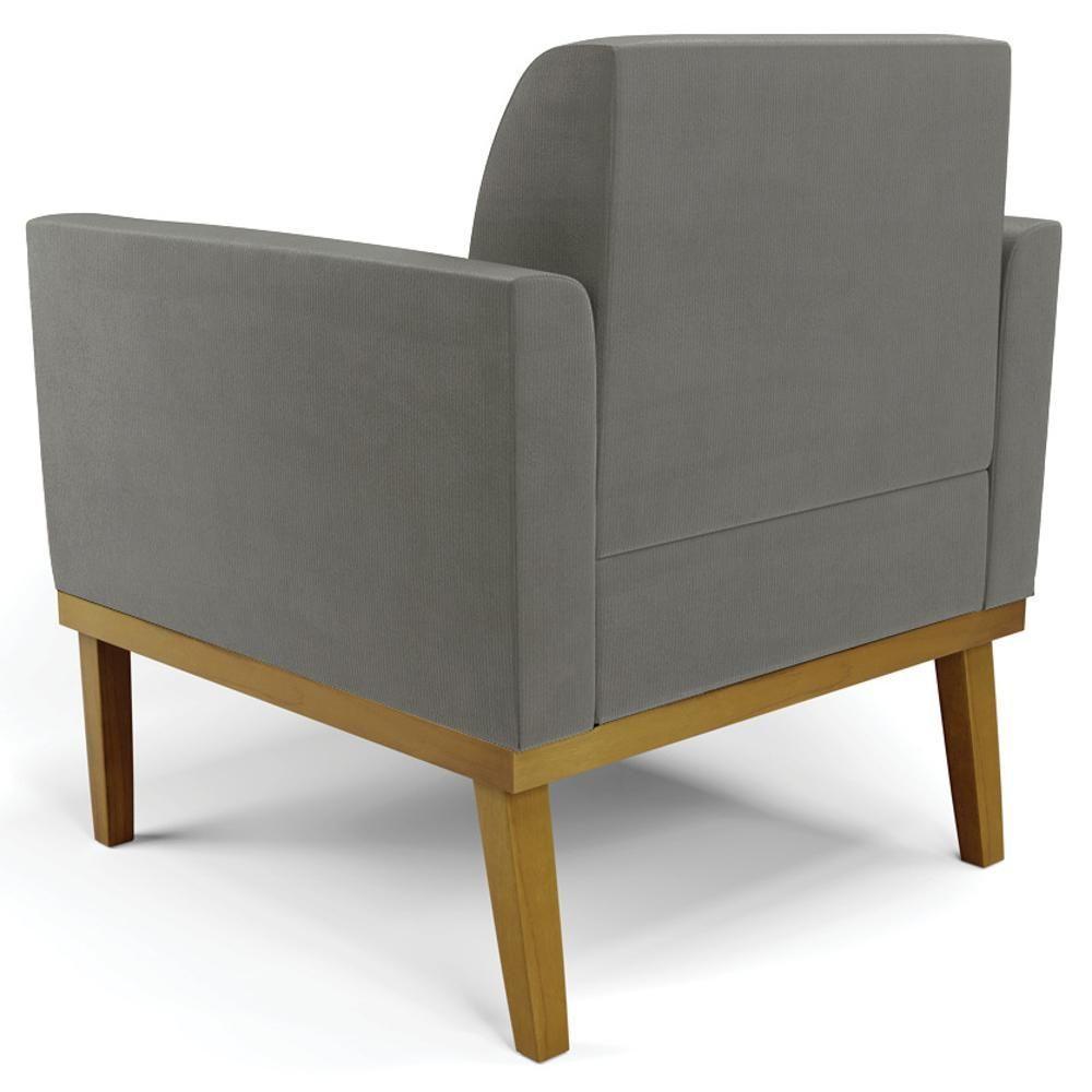 Sofá Namoradeira E 2 Poltronas Base Madeira Castanho Maressa Suede Grafite - Ibiza - 10