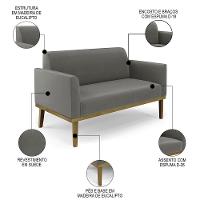 Sofá Namoradeira E 2 Poltronas Base Madeira Castanho Maressa Suede Grafite - Ibiza