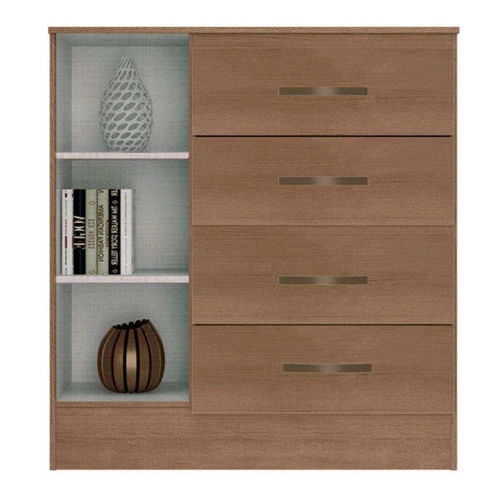 Kit Guarda-roupa Solteiro 4 Portas Com Cômoda Sapateira Lisa Carvalho Oak - 3