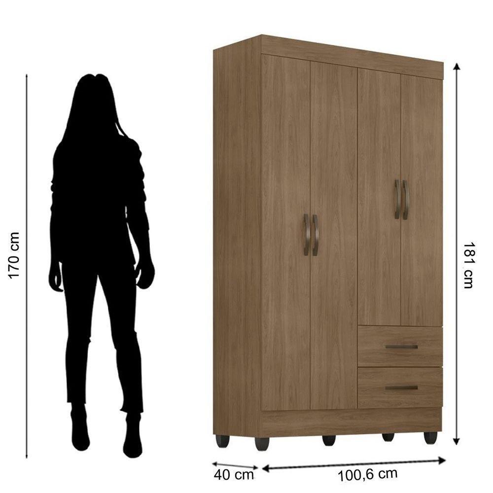 Kit Guarda-roupa Solteiro 4 Portas Com Cômoda Sapateira Lisa Carvalho Oak - 8