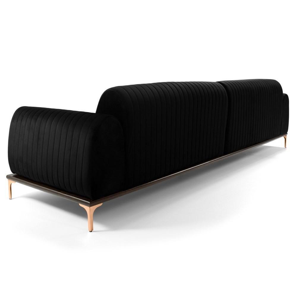 Sofá 265cm 4 Lugares Com Chaise Esquerdo Pés Gold Molino C-300 Veludo Preto - Domi - 5