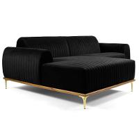 Sofá 265cm 4 Lugares Com Chaise Esquerdo Pés Gold Molino C-300 Veludo Preto - Domi - 1
