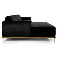 Sofá 265cm 4 Lugares Com Chaise Esquerdo Pés Gold Molino C-300 Veludo Preto - Domi - 6