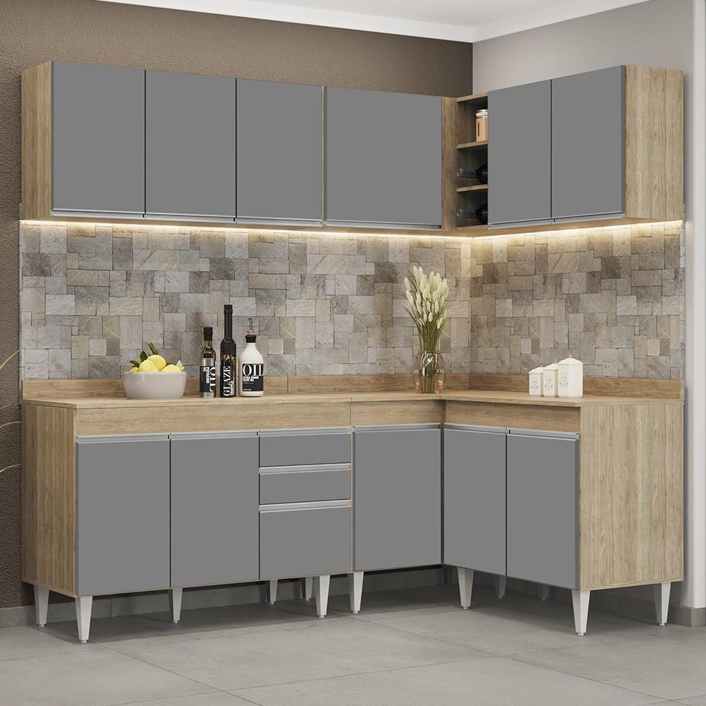Armário De Cozinha Modulado De Canto 6 Peças Cp29 Balcão Com Tampo Castanho/cinza - Lumil - 5