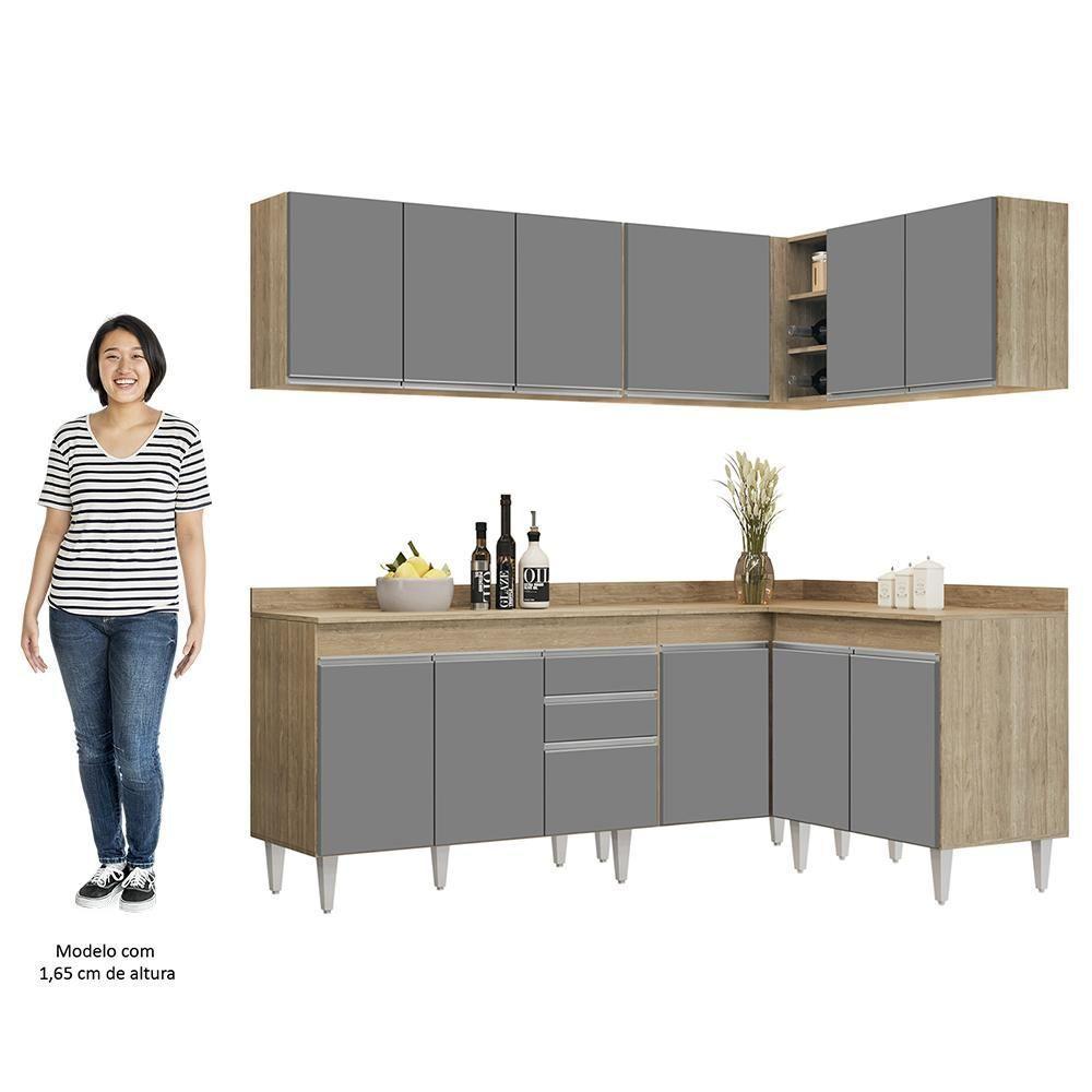 Armário De Cozinha Modulado De Canto 6 Peças Cp29 Balcão Com Tampo Castanho/cinza - Lumil - 8