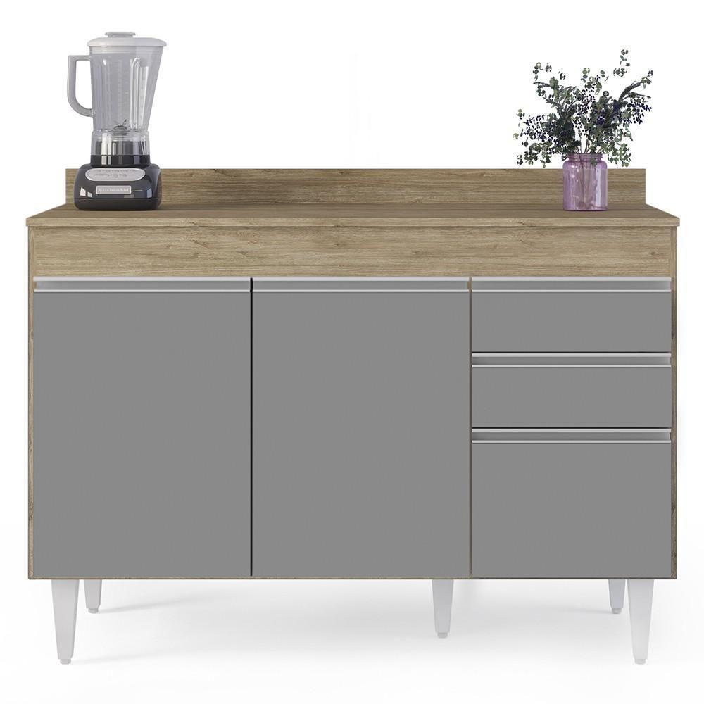 Armário De Cozinha Modulado De Canto 6 Peças Cp29 Balcão Com Tampo Castanho/cinza - Lumil - 9