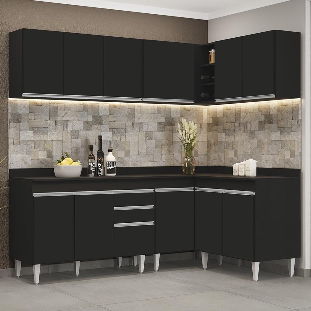 Armário De Cozinha Modulado De Canto 6 Peças Cp29 Balcão Com Tampo Preto - Lumil - 2