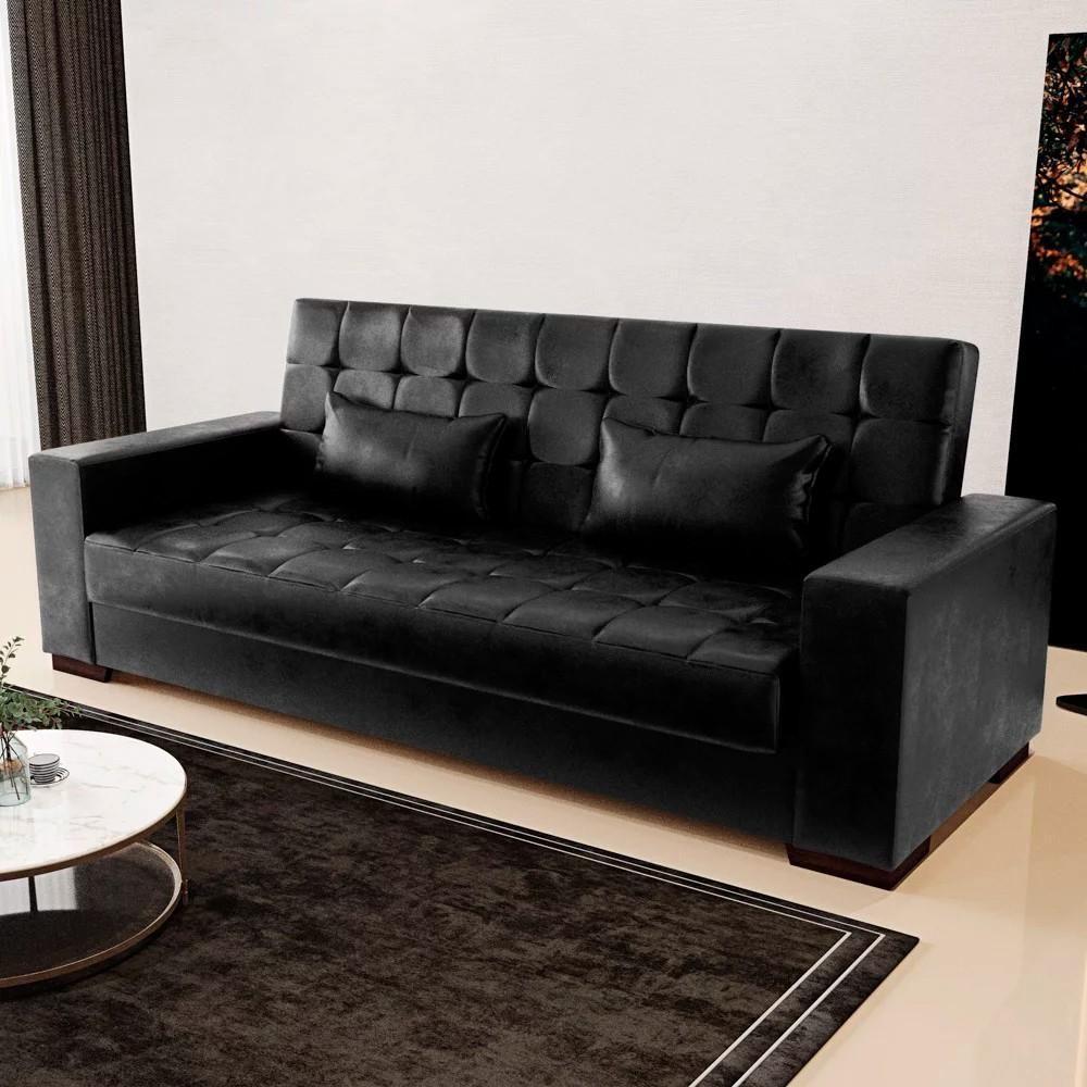 Sofá Cama Para Sala De Estar Lisboa Couríssimo Preto - Ibiza - 2