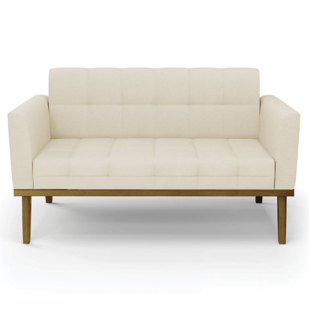 Sofá Namoradeira E 2 Poltronas Base Madeira Castanho Ana Linho Bege - Ibiza - 8