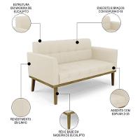 Sofá Namoradeira E 2 Poltronas Base Madeira Castanho Ana Linho Bege - Ibiza - 3