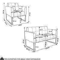 Sofá Namoradeira E 2 Poltronas Base Madeira Castanho Ana Linho Bege - Ibiza