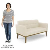 Sofá Namoradeira E 2 Poltronas Base Madeira Castanho Ana Linho Bege - Ibiza - 6