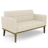 Sofá Namoradeira E 2 Poltronas Base Madeira Castanho Ana Linho Bege - Ibiza - 10