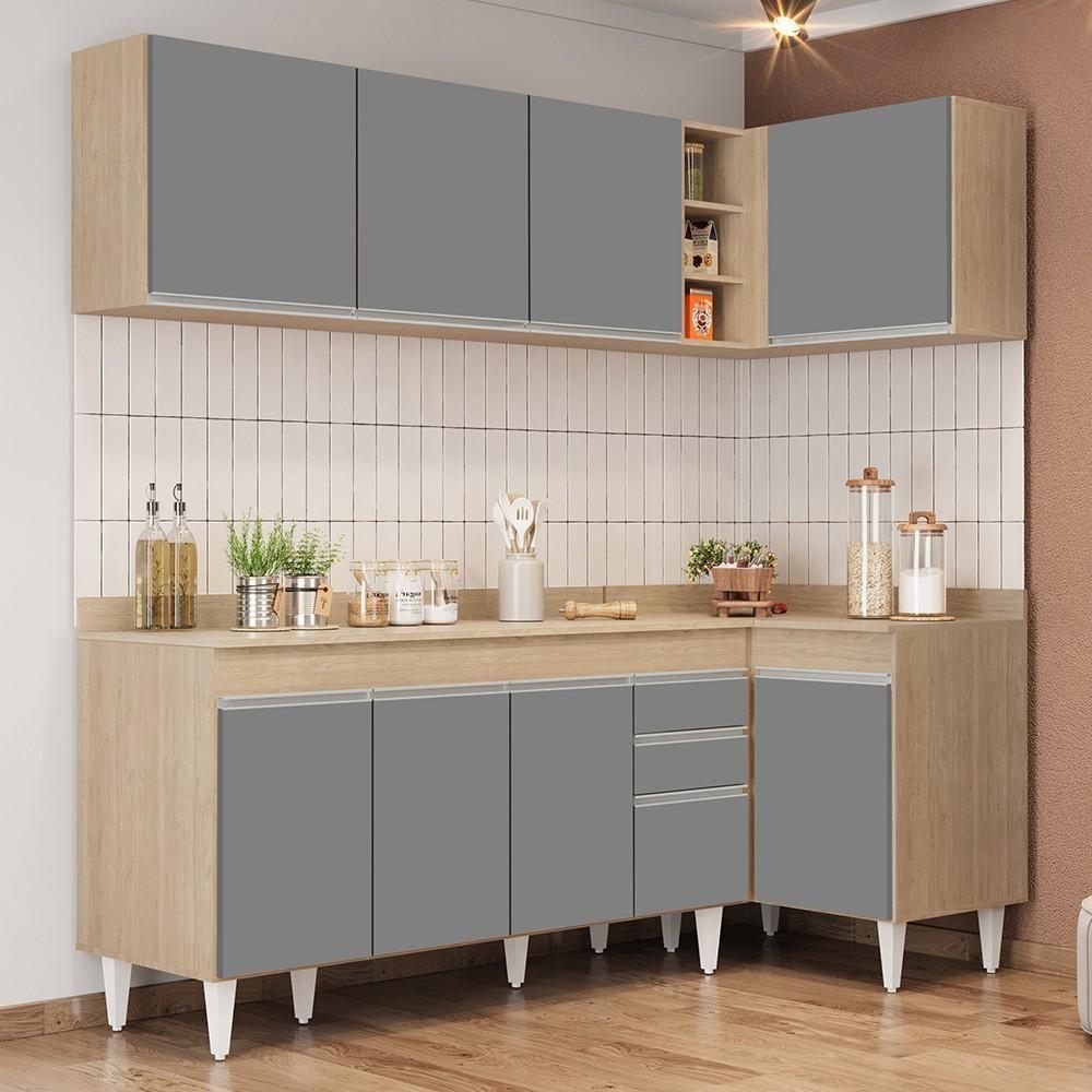 Armário De Cozinha Modulado De Canto Esquerdo 4 Peças Cp50 Balcão Com Tampo Castanho/cinza - Lumil - 2