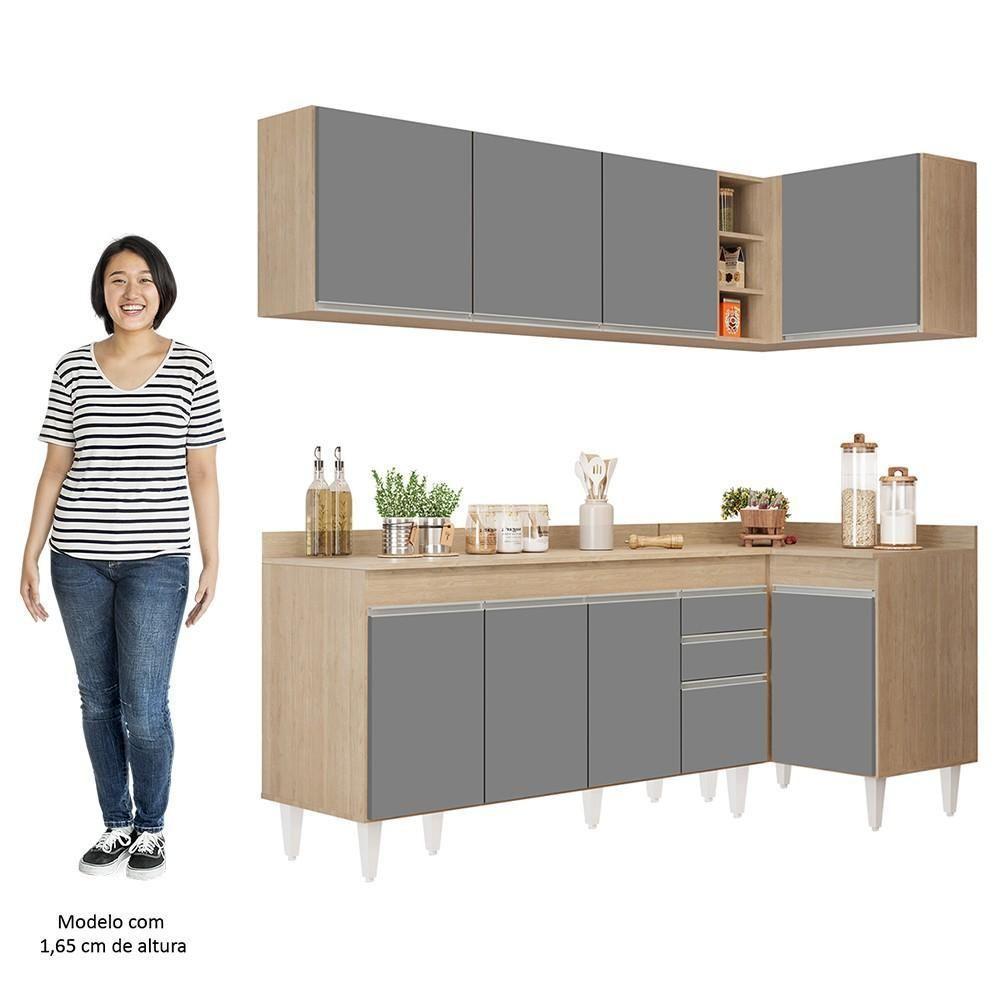 Armário De Cozinha Modulado De Canto Esquerdo 4 Peças Cp50 Balcão Com Tampo Castanho/cinza - Lumil - 5
