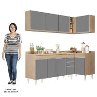 Armário De Cozinha Modulado De Canto Esquerdo 4 Peças Cp50 Balcão Com Tampo Castanho/cinza - Lumil - 5