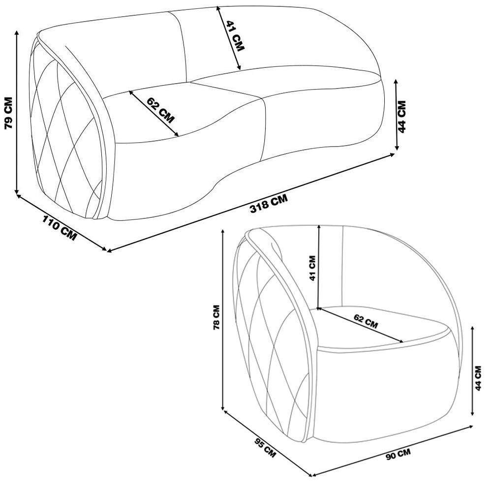 Sofá Decorativo 4 Lugares 318cm Com Almofadas E Poltrona Zion M22 Sintético Caramelo - Mpozenato - 2