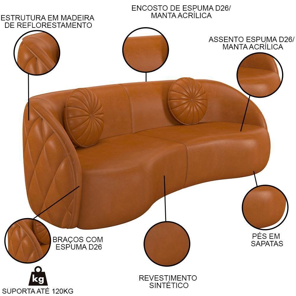 Sofá Decorativo 4 Lugares 318cm Com Almofadas E Poltrona Zion M22 Sintético Caramelo - Mpozenato - 3