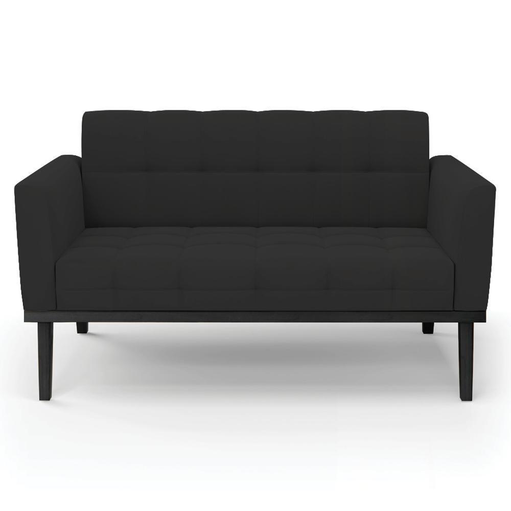 Sofá Namoradeira E 1 Poltrona Base Madeira Preto Ana Veludo Preto - Ibiza - 8