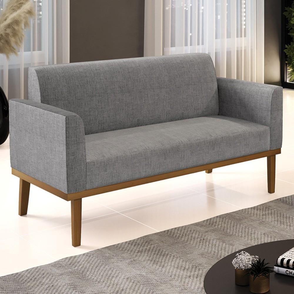 Sofá Namoradeira Base Madeira Castanho Maressa Linho Grafite - Ibiza - 2