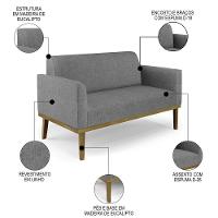 Sofá Namoradeira Base Madeira Castanho Maressa Linho Grafite - Ibiza - 3