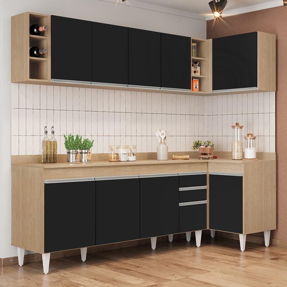 Armário De Cozinha Modulado De Canto Esquerdo 5 Peças Cp53 Balcão Com Tampo Castanho/preto - Lumil - 2