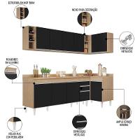 Armário De Cozinha Modulado De Canto Esquerdo 5 Peças Cp53 Balcão Com Tampo Castanho/preto - Lumil - 3