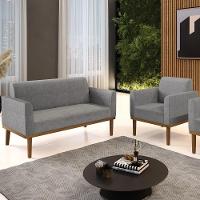 Sofá Namoradeira E 1 Poltrona Base Madeira Castanho Maressa Linho Grafite - Ibiza - 2