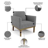 Sofá Namoradeira E 1 Poltrona Base Madeira Castanho Maressa Linho Grafite - Ibiza - 3