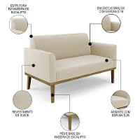 Sofá Namoradeira E 1 Poltrona Base Madeira Castanho Maressa Suede Bege - Ibiza