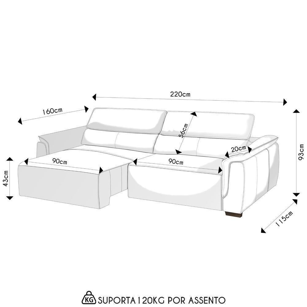 Sofá Retrátil 3 Lugares Sala 220cm Laurie L08 Couro Camel - Mpozenato - 4