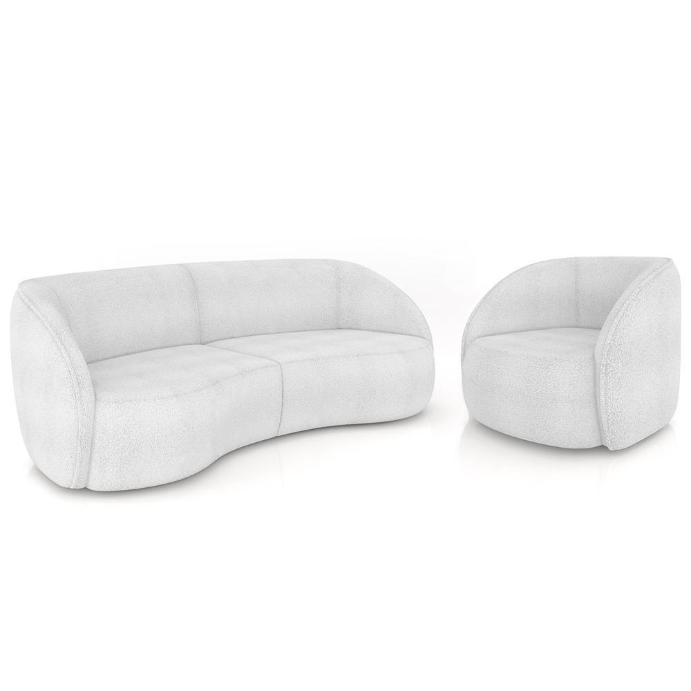 Sofá 4 Lugares Orgânico 318cm E Poltrona Zion M22 Boucle Branco - Mpozenato - 1