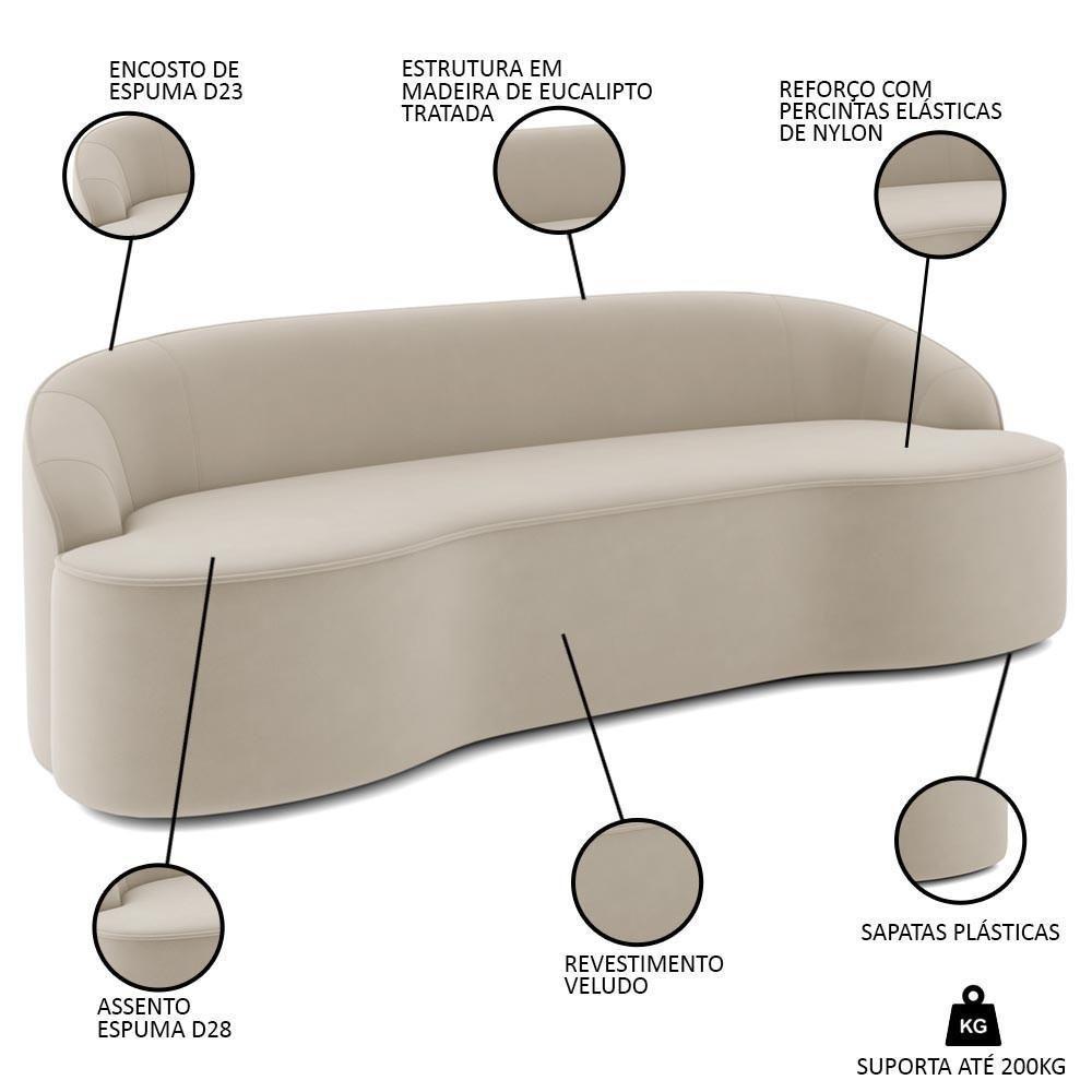 Sofá 2 Lugares Para Sala De Estar Living 150cm Theo D06 Veludo Creme - Mpozenato - 7