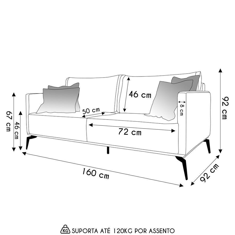 Sofá 2 Lugares 160cm Pés De Metal Vecchia S06 Linho Pérola - Mpozenato - 4