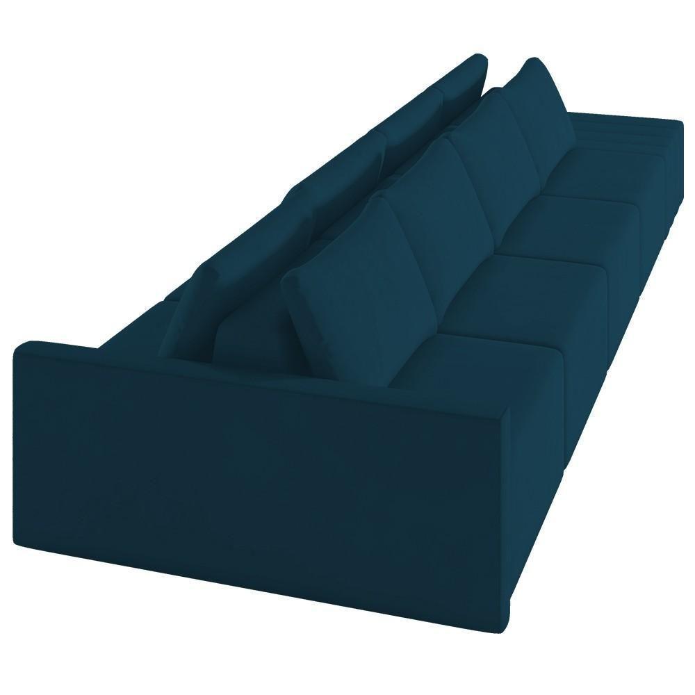 Sofá Ilha Modular Com Puff Para Sala Living 432cm Georgia K04 Veludo Azul - Mpozenato - 8