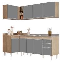 Armário De Cozinha Modulado De Canto Direito 4 Peças Cp42 Com Pia Inox Castanho/cinza - Lumil - 1