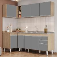 Armário De Cozinha Modulado De Canto Direito 4 Peças Cp42 Com Pia Inox Castanho/cinza - Lumil - 2