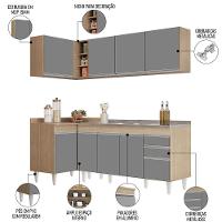 Armário De Cozinha Modulado De Canto Direito 4 Peças Cp42 Com Pia Inox Castanho/cinza - Lumil - 3