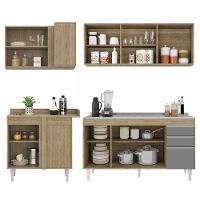 Armário De Cozinha Modulado De Canto Direito 4 Peças Cp42 Com Pia Inox Castanho/cinza - Lumil - 6