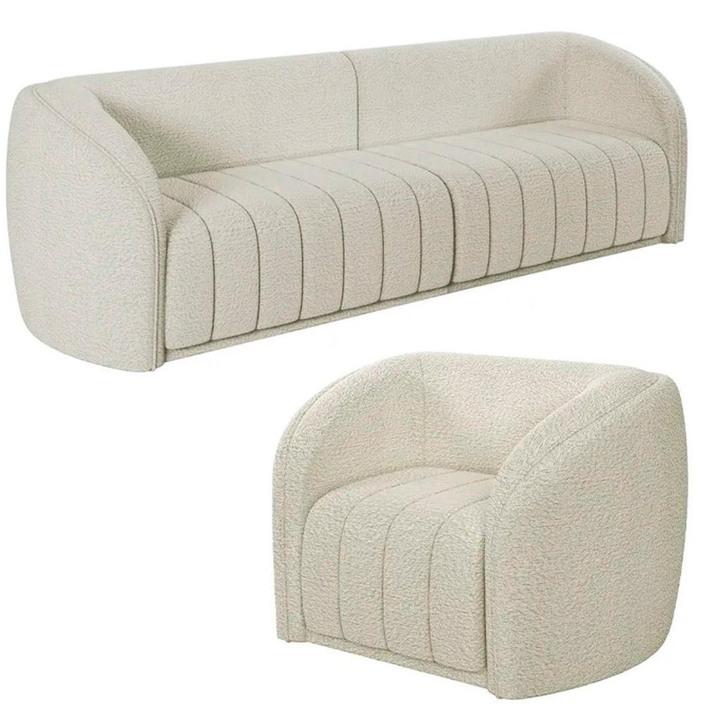 Sofá Decorativo 3 Lugares 252cm E Poltrona Meris M22 Boucle Cru - Mpozenato - 1