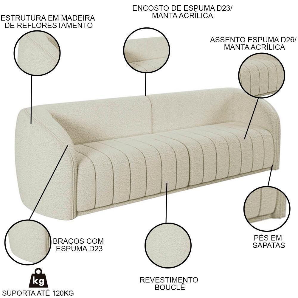 Sofá Decorativo 3 Lugares 252cm E Poltrona Meris M22 Boucle Cru - Mpozenato - 5
