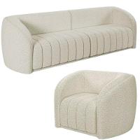 Sofá Decorativo 3 Lugares 252cm E Poltrona Meris M22 Boucle Cru - Mpozenato - 1